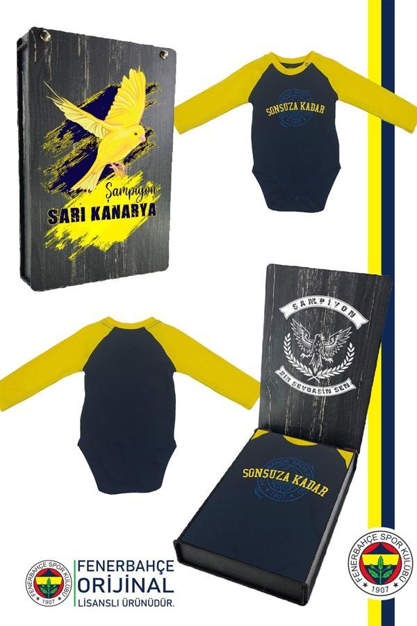 Fenerbahçe Orijinal Lisanslı Sonsuza Kadar Bebek Body Zıbın Hediyelik Ahşap Kutulu - Image 1