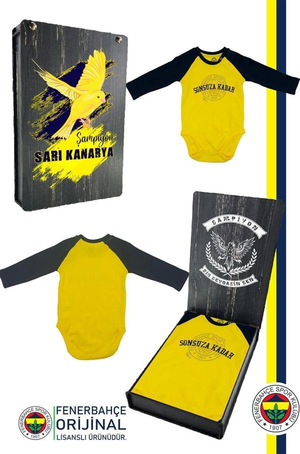 Fenerbahçe Orijinal Lisanslı Sonsuza Kadar Bebek Body Zıbın Hediyelik Ahşap Kutulu - Image 1