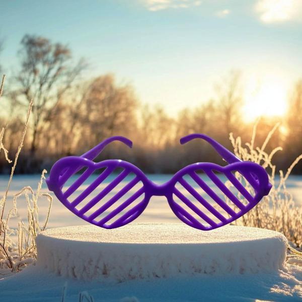 CHRİSTMAS PARTY PURPLE GLASSES KALPLİ MOR PARTİ GÖZLÜĞÜ MOR PANJUR GÖZLÜK MOR YILBAŞI PARTİ GÖZLÜĞÜ - Image 1