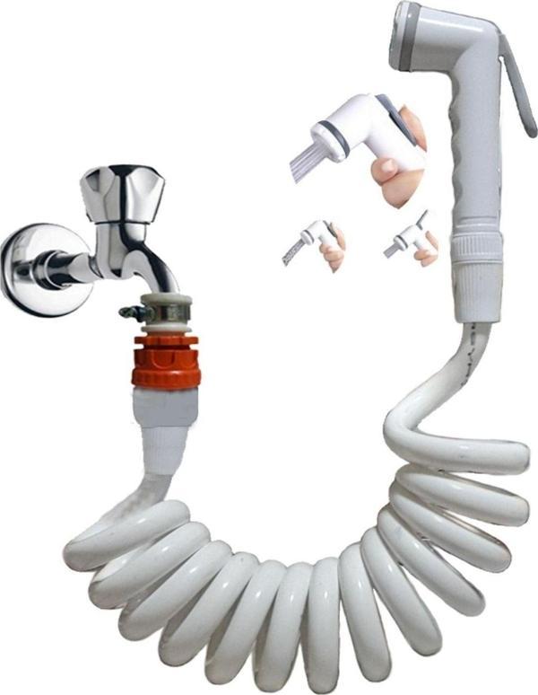 Plasyay Spiral Mandallı Şattaf Başlıklı Sulama Yıkama Ayarlı Set Beyaz 3 Metre Yerli - Image 1