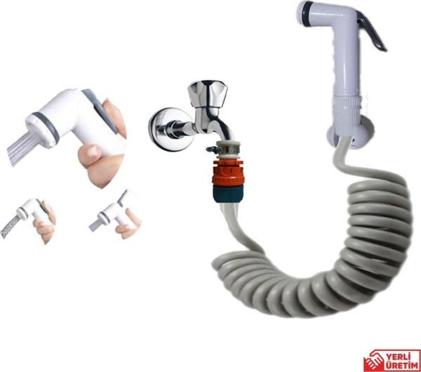 Plasyay Spiral Mandallı Şattaf Başlıklı Sulama Yıkama Ayarlı Set Gri 2 Metre Yerli - Image 1