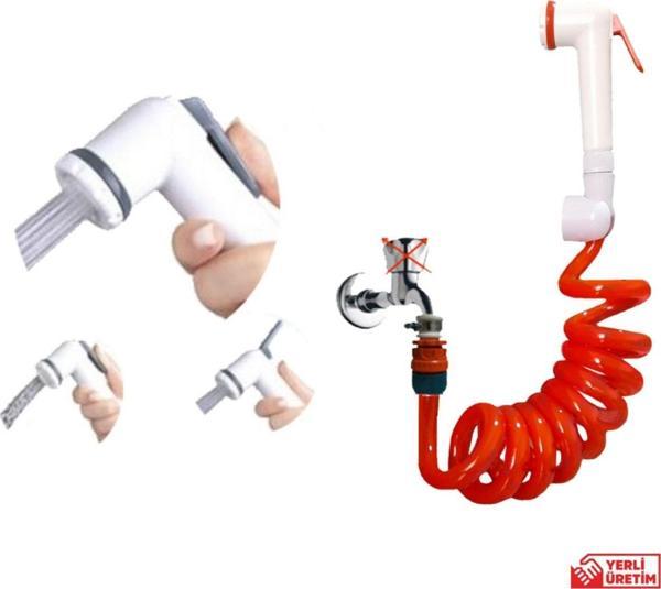 Plasyay Spiral Mandallı Şattaf Başlıklı Sulama Yıkama Ayarlı Set Turuncu 2 Metre Yerli - Image 1
