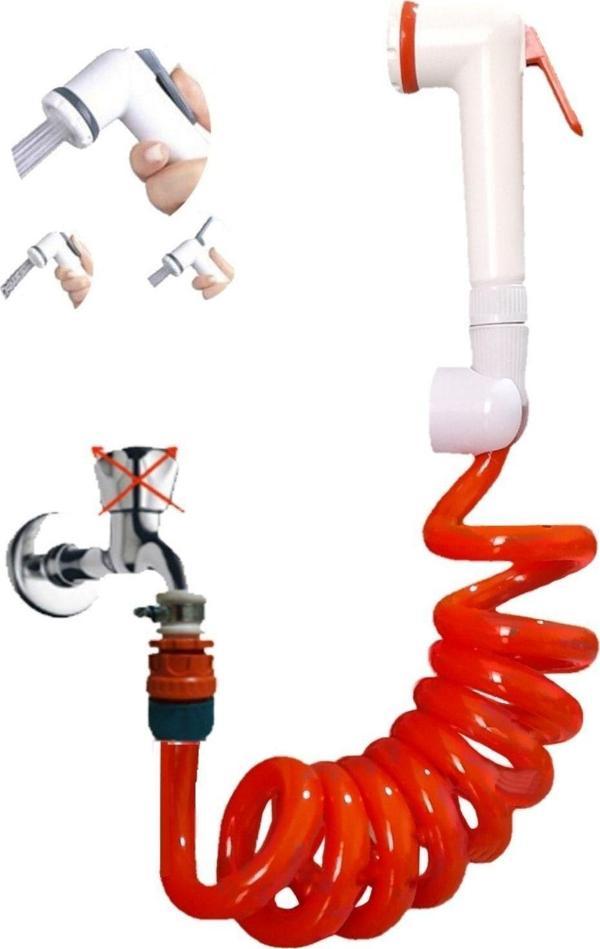 Plasyay Spiral Mandallı Şattaf Başlıklı Sulama Yıkama Ayarlı Set Turuncu 3 Metre Yerli - Image 1