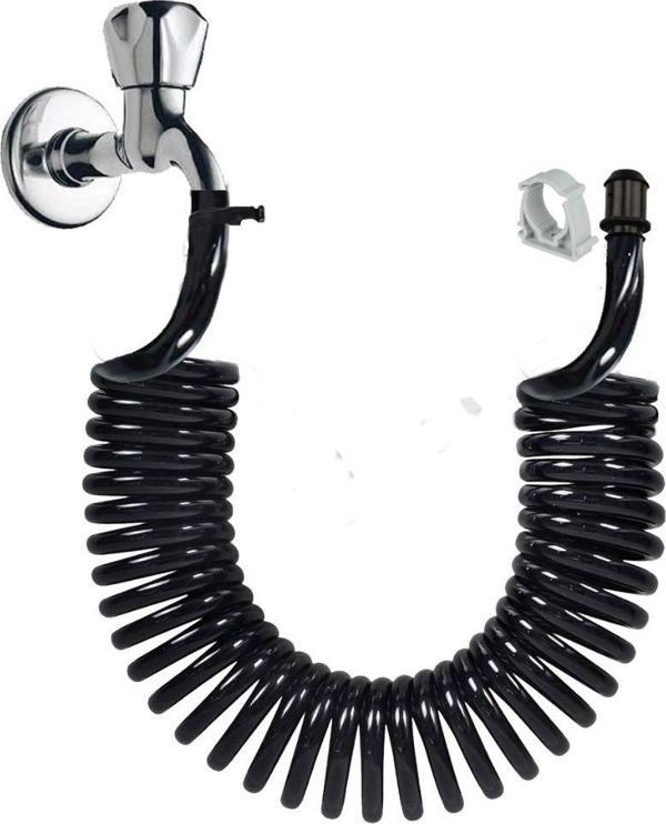 Plasyay Spiral Wc Taharet Hortum Matik Ve Wc Banyo Yıkama Plastik Kelepçeli Set Siyah Inci 3.5 Metre - Image 1
