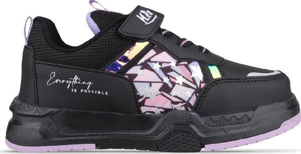 Büyük Kız Çocuk Cırtlı Siyah-Mor Sneaker - Image 1