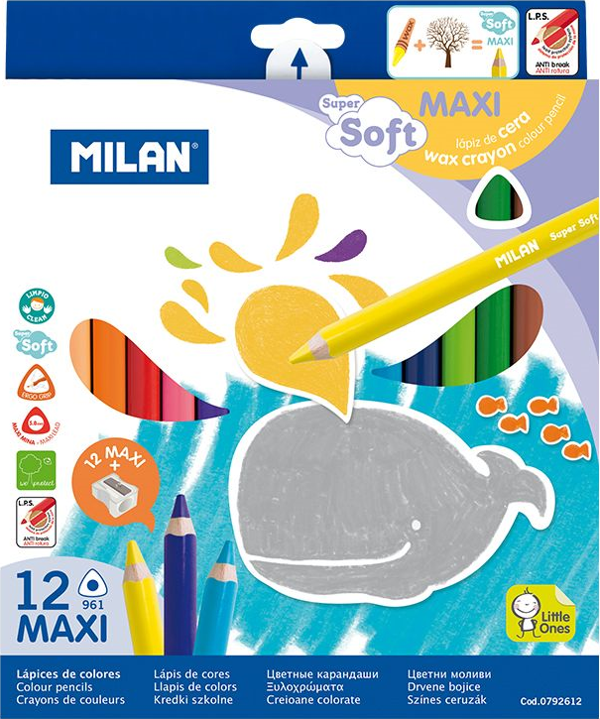 MILAN 792612 MAXI SUPER SOFT ÜÇGEN KURU BOYA - 12 Lİ - Image 1