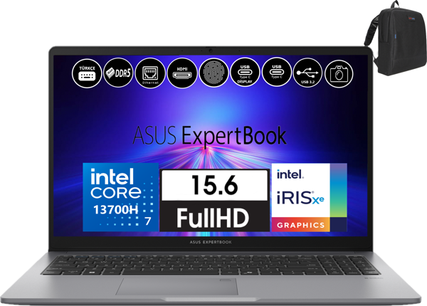 Asus Expertbook P1 P1503 Intel Core I7-13700H 40GB Ddr5 2tb SSD Freedos 15.6 Fhd EXP1503CVAI716512S0D24+ZETTAÇANTA - Image 1