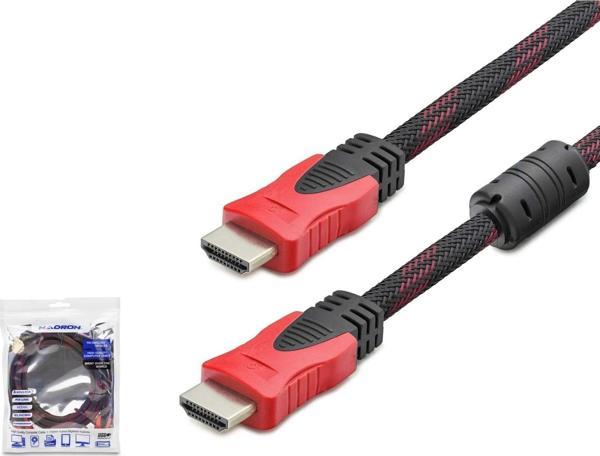 Hadron HDX2012 v1.4 1.5mt Örgülü HDMI Kablo - Siyah-Kırmızı - Image 1