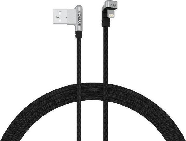 Syrox C132AL 2.4A 1.19mt Örgülü Oyuncu 90° USB - 180° Lightning Şarj & Data Kablosu - Siyah - Image 1