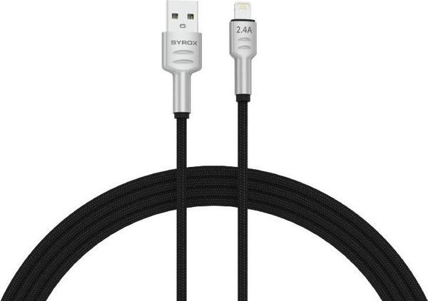 Syrox C133AL 2.4A 1.18mt Örgülü USB - Lightning Şarj & Data Kablosu - Siyah - Image 1
