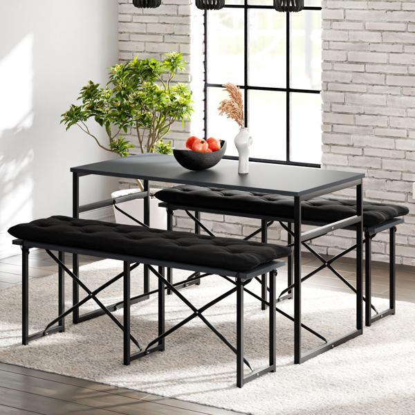 Eportatif Masa Takımı Minderli Bench Bank Masa Seti 120x60 Masa Mutfak Masası Yemek Masası Füme 1556 - Image 1