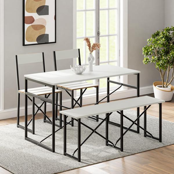 Eportatif Mutfak Masası Bench Bank 120x60 Masa Set 2 Adet Sandalye Yemek Masası Beyaz 1547 - Image 1