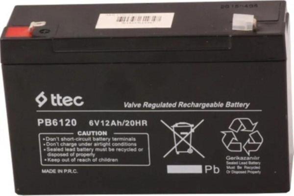Ttec 6 Volt 12A Akü -6 Volt 12 Amper Standart Bakımsız Kuru Akü - Image 1