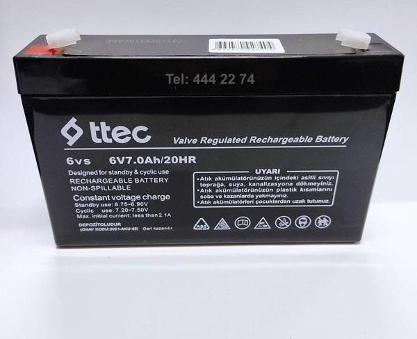 Ttec 6V 7Ah 20Hr Bakımsız Kuru Akü (02 / 2021 Üretim Yeni Akü) - Image 1