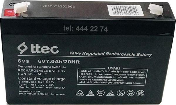 Ttec 6V 7Ah 20Hr Bakımsız Kuru Akü (05 / 2019 Üretim) - Image 1