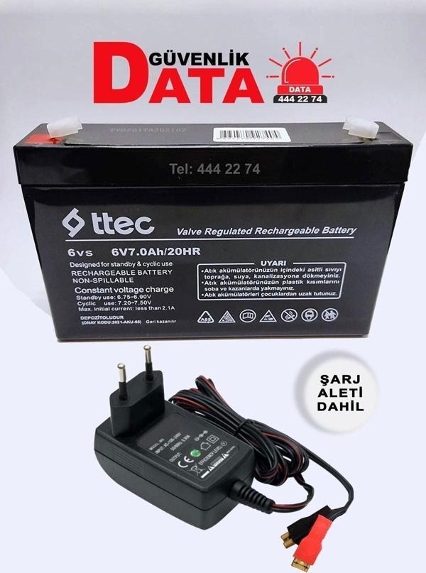 Ttec 6V 7Ah 20Hr Bakımsız Kuru Akü 6 Volt 7 Amper (2022Üretim) + Akü Şarj Aleti - Image 1