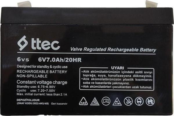 Ttec 6V7Ah/20Hr Bakımsız Kuru Akü (01 - 2022 Üretim) - Image 1