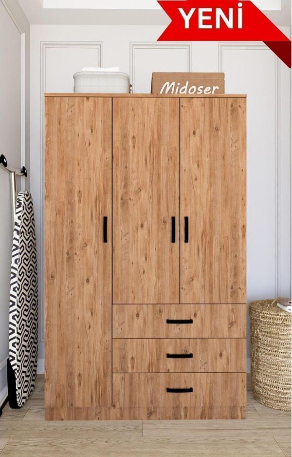 Midoser Easy Atlantik Çam 3 Kapılı 3 Çekmeceli Çok Amaçlı Elbise Dolabı - Image 1