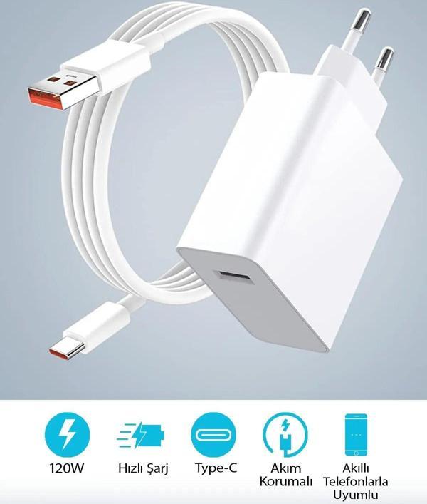 gunkes Xiaomi Huawei Oppo Poco Uyumlu Mi Turbo 120W Hızlı Şarj Destekli Quick Charge 5.0 Şarj Aleti 120W - Image 1