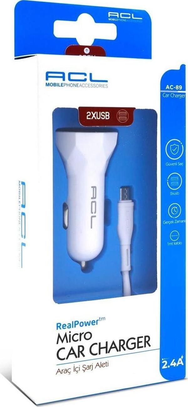 ACL Ac-89 2.4 Amper Çift Çıkışlı Mikro Kablolu Araç Içi Şarj Seti - Image 1