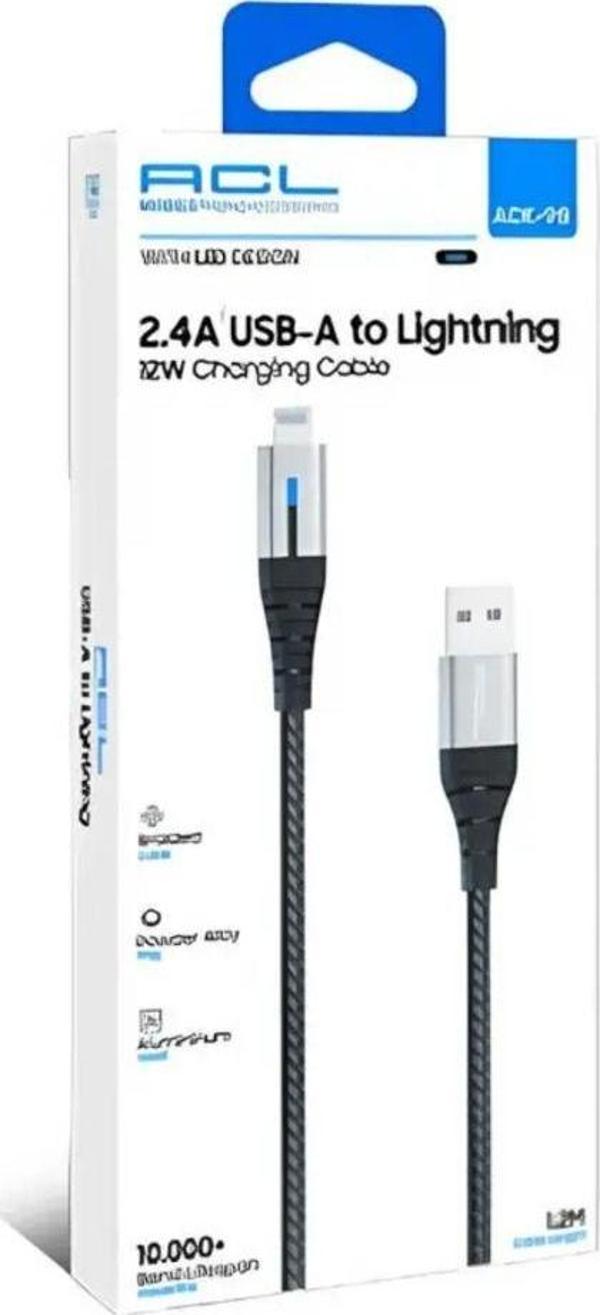 ACL Ack-98 2.4A, 12 Watt 1.2Mt Usb-A To Lightning, Led Işıklı Şarj Kablosu - Image 1