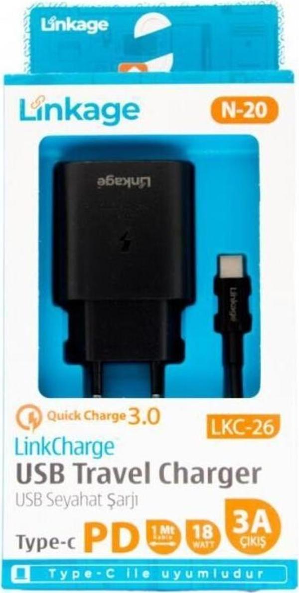Linkage Lkc-26 Pd Type-C Quick Charge 3A/25W 1Xusb 1Mt Type-C Şarj Kablosu Şarj Cihazı - Image 1