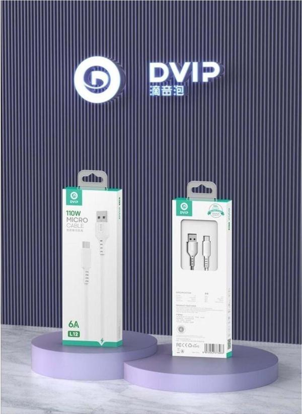 dvip L12 6A 110W Usb-A To Micro 1 M Beyaz Data Ve Hızlı Şarj Kablosu - Image 1