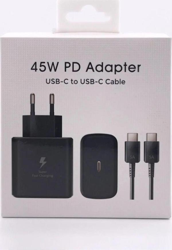 starefsane Samsung Galaxy S23 Ultra Uyumlu 45 Watt Hızlı Şarji Aleti - Usb-C Adaptör Ve Kablo - Siyah - Image 1
