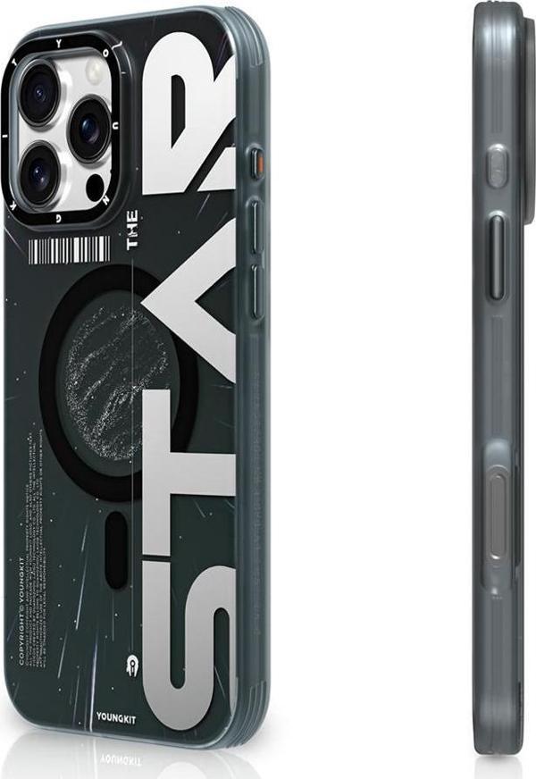 iPhone 16 Pro Kılıf Magsafe Uyumlu Airbagli Hologram Tasarımlı Youngkit Interstellar Siyah-Beyaz - Image 1