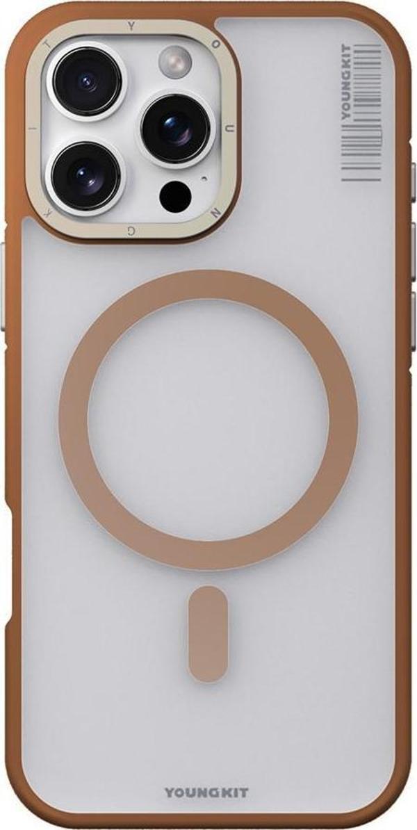 iPhone 16 Pro Uyumlu Kılıf Magsafe Şarj Özellikli Youngkit Rock Sand Serisi Kapak Gold - Image 1