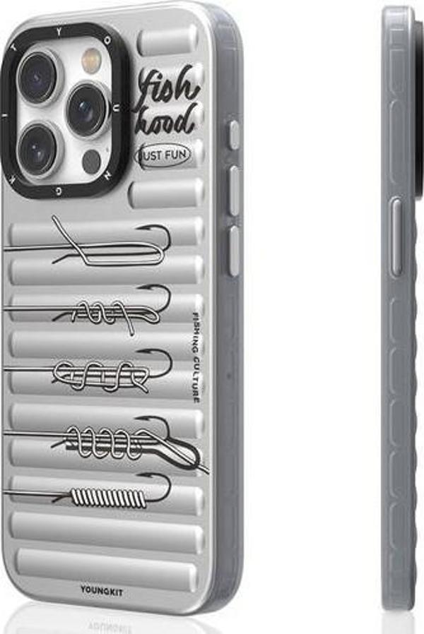 YoungKit İphone 15 Pro Max Uyumlu Kılıf Magsafe Şarj Özellikli Fishing Serisi Kapak Gri - Image 1