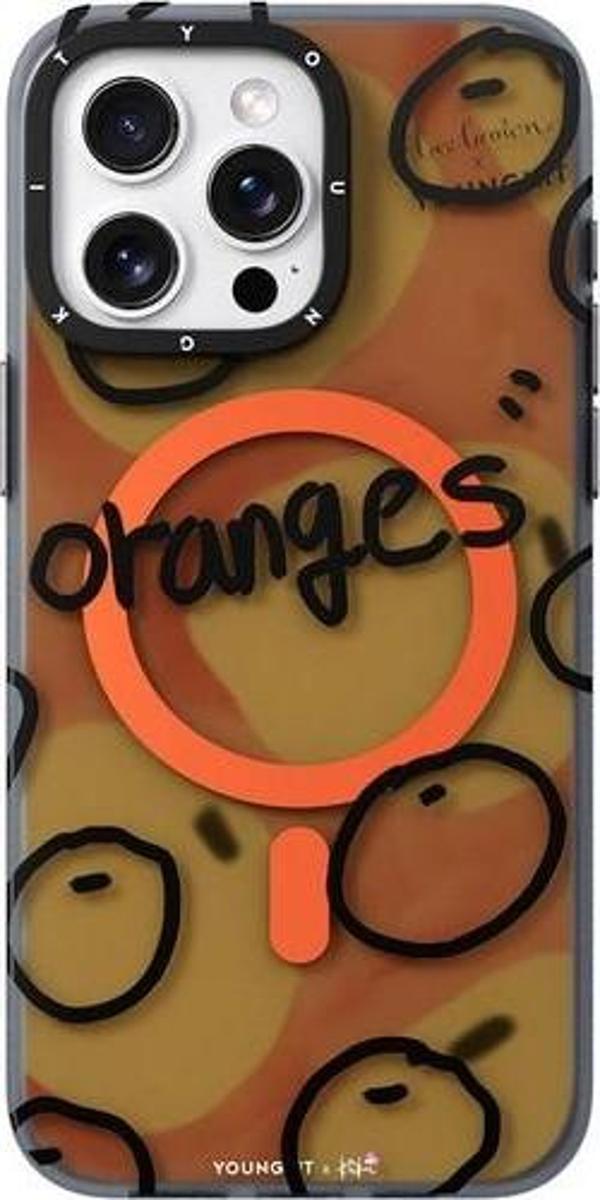 YoungKit İphone 15 Pro Uyumlu Kılıf Magsafe Özellikli Bee Brown Tasarımlı Funny Serisi Kapak Turuncu - Image 1