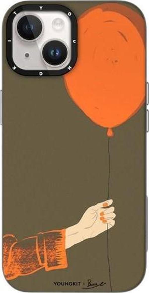 YoungKit Apple İphone 14 Uyumlu Kılıf Magsafe Şarj Özellikli Orange Serisi Flying Balloon Kapak Turuncu - Image 1