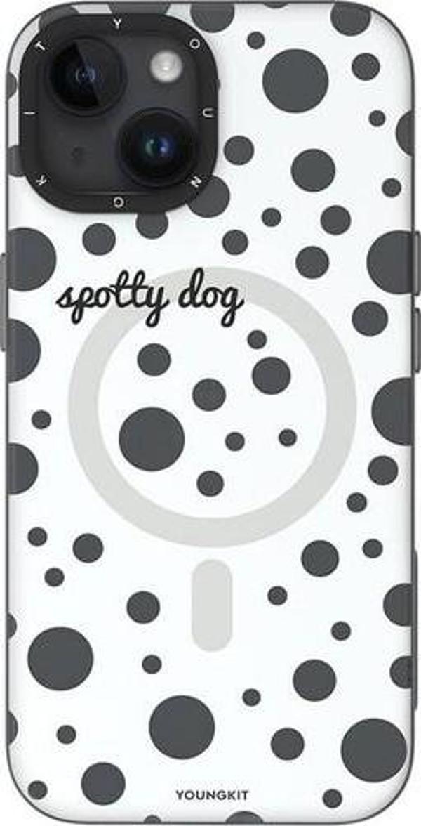 YoungKit İphone 15 Uyumlu Kılıf Magsafe Şarj Özellikli Polka Dot Desenli Spots Serisi Kapak Beyaz - Image 1