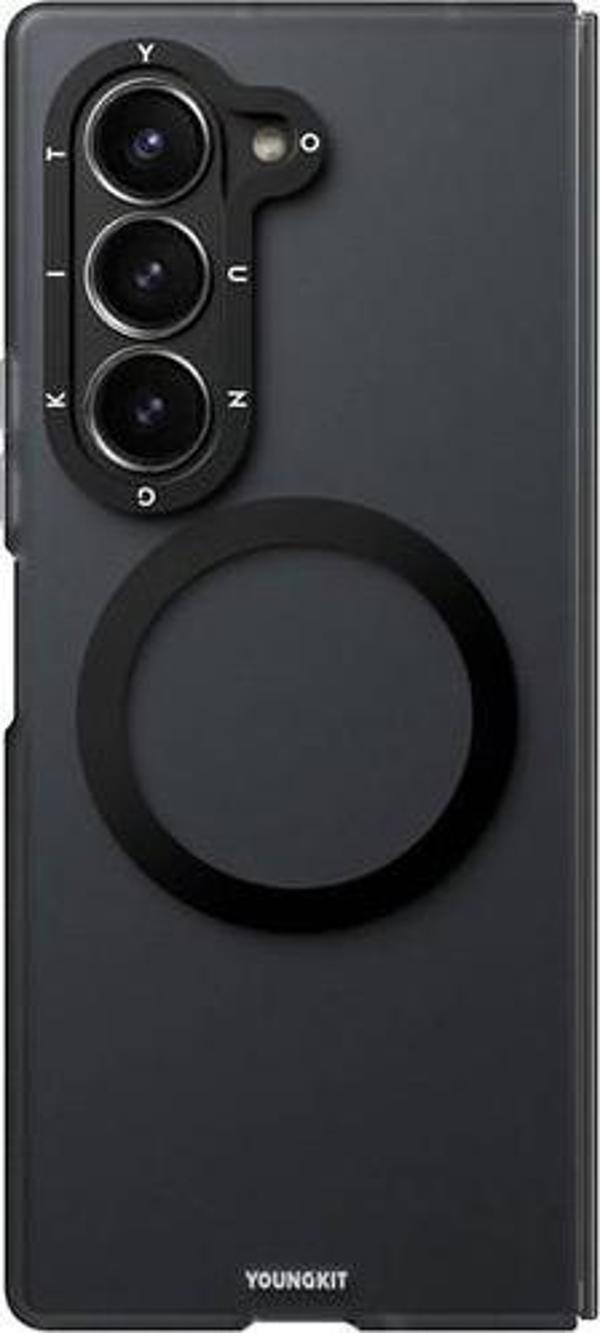 YoungKit Galaxy Z Fold 6 Uyumlu Kılıf Magsafe Şarj Özellikli Hidden Sand Serisi Kapak Siyah - Image 1