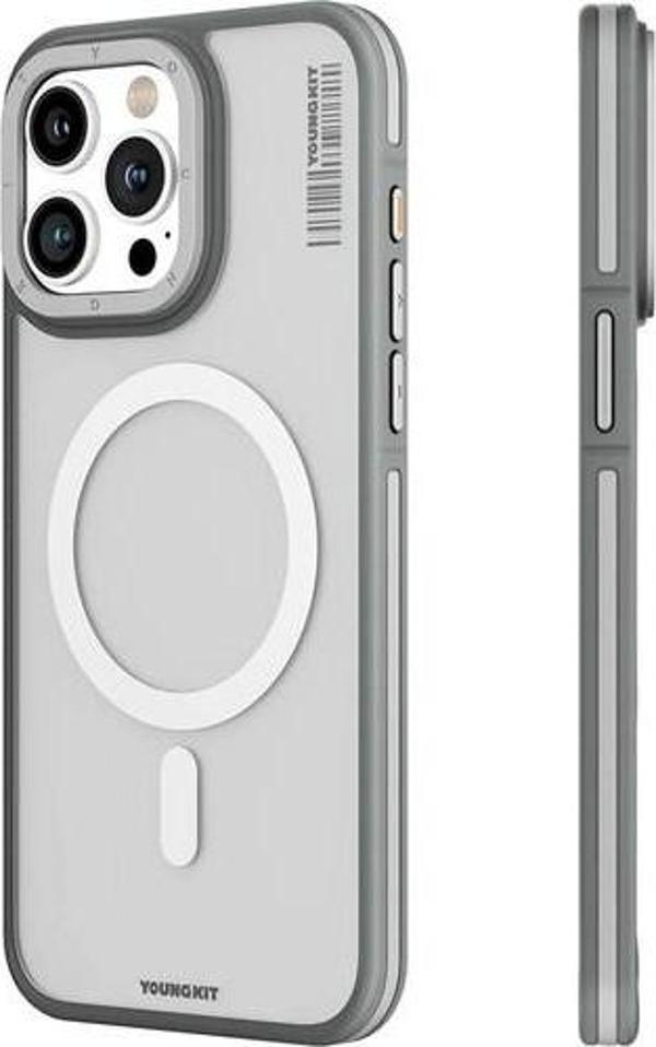 YoungKit İphone 13 Pro Max Uyumlu Kılıf Magsafe Şarj Özellikli Rock Sand Serisi Kapak Gri - Image 1