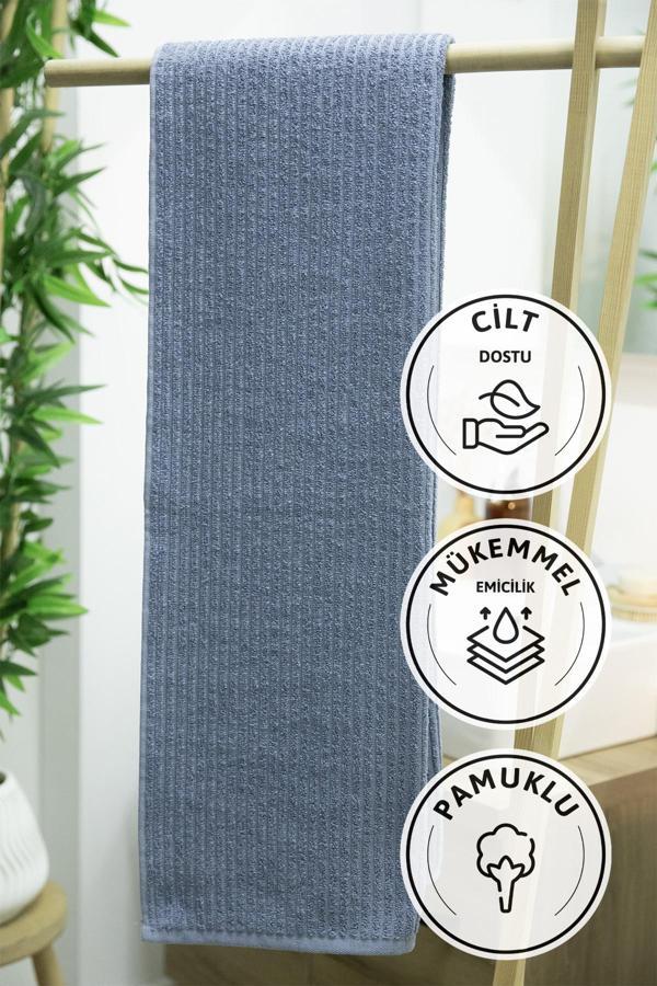 Line Luxury Pamuklu Banyo Havlusu 100x150 - İndigo - Image 1