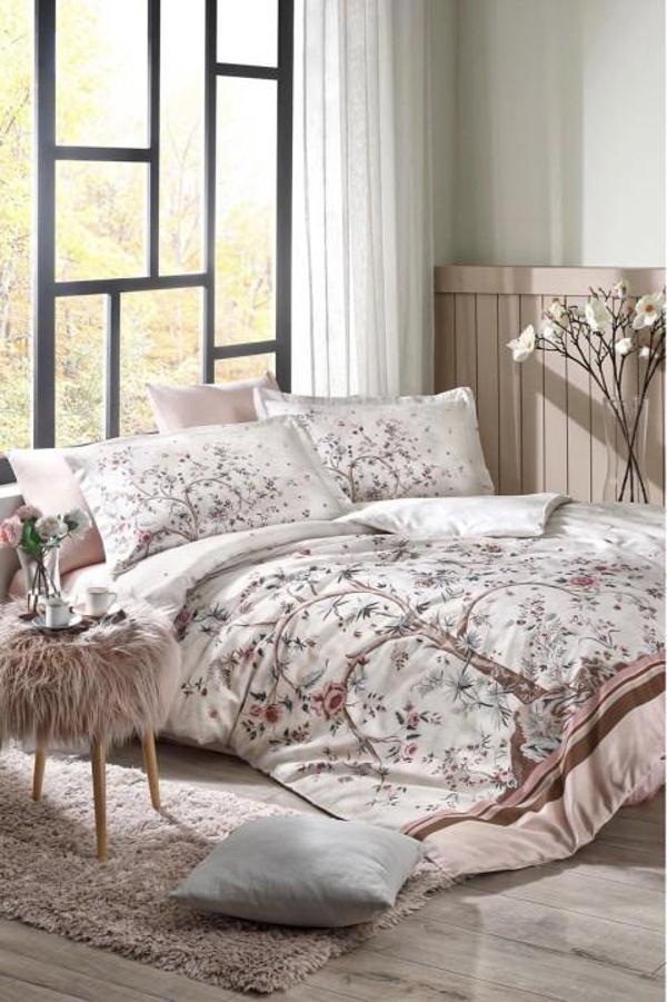 Özdilek Albero In Fiore Ranforce Çift Kişilik Nevresim Takımı - Pudra - Image 1
