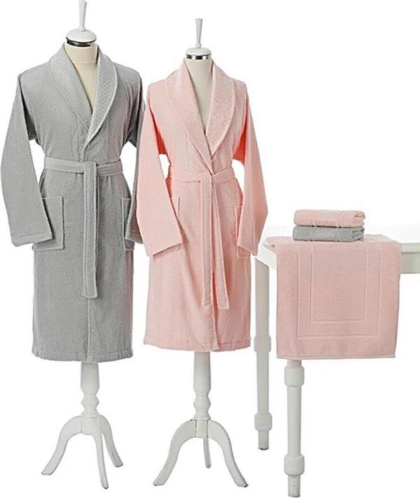 Özdilek Camellia Happy Aile Bornoz Seti - Gri - Pembe - Image 1