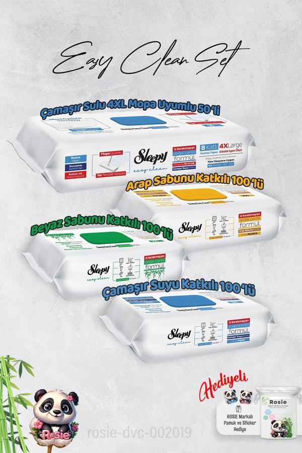 Sleepy  Arap Sabun, Çamaşır Suyu, Beyaz Sabun ve 4 XL 50'li Çamaşır Suyu Mop Yüzey Temizlik Havlusu Hediye Rosie - Image 1