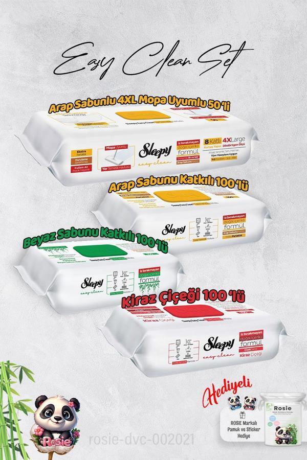 Sleepy  Arap Sabun, Kiraz, Beyaz Sabun ve 4 XL 50'li Arap Sabunlu Mop Yüzey Temizlik Havlusu Hediye Rosie - Image 1