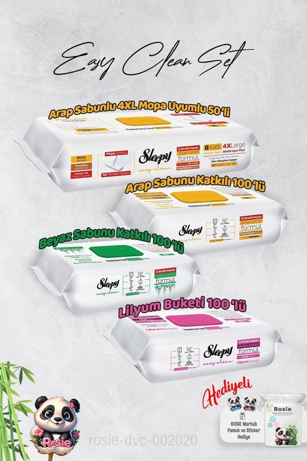 Sleepy  Arap Sabun, Lilyum, Beyaz Sabun ve 4 XL 50'li Arap Sabun Mop Yüzey Temizlik Havlusu Hediye Rosie - Image 1