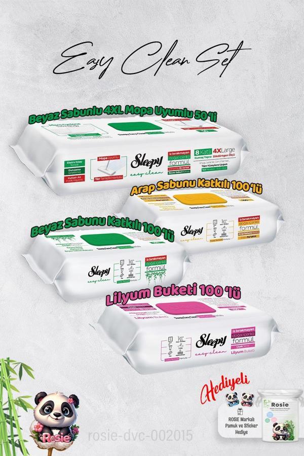 Sleepy  Arap Sabun, Lilyum, Beyaz Sabun ve 4 XL 50'li Beyaz Sabunlu Mop Yüzey Temizlik Havlusu Hediye Rosie - Image 1