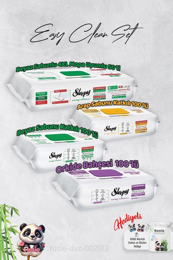 Sleepy  Arap Sabun, Orkide, Beyaz Sabun ve 4 XL 50'li Beyaz Sabunlu Mop Yüzey Temizlik Havlusu Hediye Rosie - Image 1