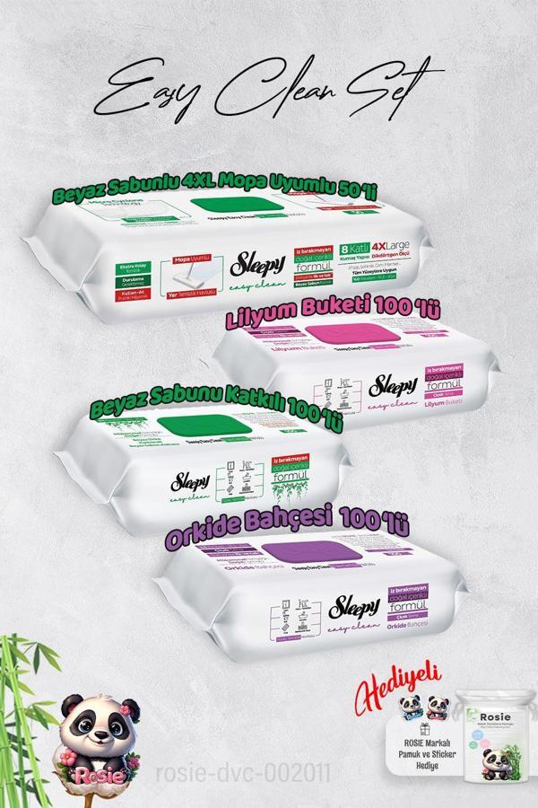 Sleepy Beyaz Sabun, Orkide,Lilyum ve 4 XL 50'li Beyaz Sabunlu Mop Yüzey Temizlik Havlusu Hediye Rosie - Image 1