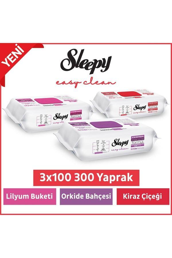 Sleepy Easy Clean Lilyum+ Orkide+ Kiraz Çiçeği Yüzey Temizlik Havlusu&Mendili 3x100 (300 Yaprak) - Image 1