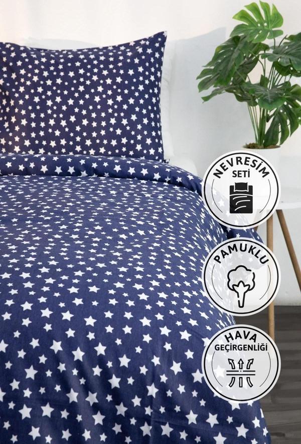 Mimosa Pamuklu Ranforce Tek Kişilik Nevresim Seti - Lacivert - Image 1
