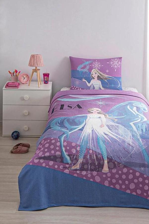 Özdilek Lisanslı Disney Frozen Snow Fitted Tek Kişilik Pike Takımı - Pembe - Image 1