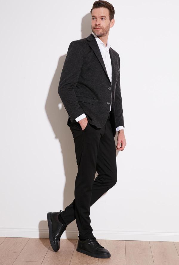 Buratti 6 Drop Çift Yırtmaçlı Kırçıllı Slim Fit Blazer Erkek Ceket 6601020 SİYAH - Image 1