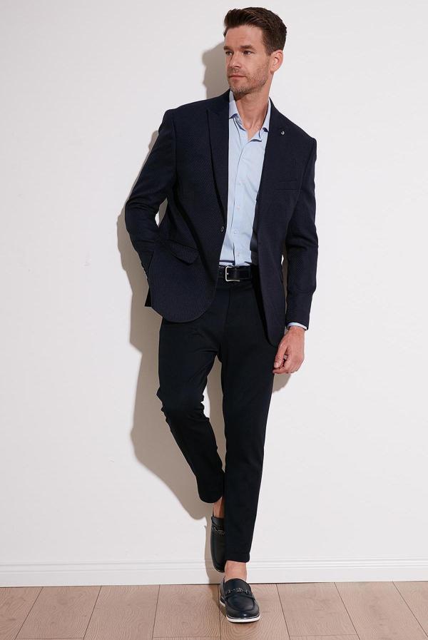 Buratti 6 Drop Çift Yırtmaçlı Slim Fit Blazer Erkek Ceket 659001 KOYU LACIVERT - Image 1